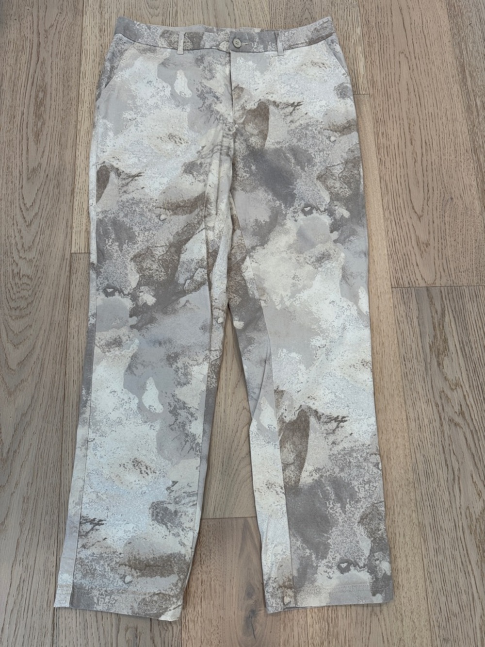 Denim & Co Casual Stone Tones Pattern Women’s 14 Pants Front‎ Button Zip NWOT